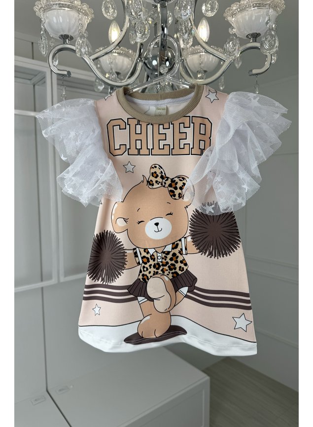 vestido tule estrela urso cheer nude onca menina infantil miniconceito