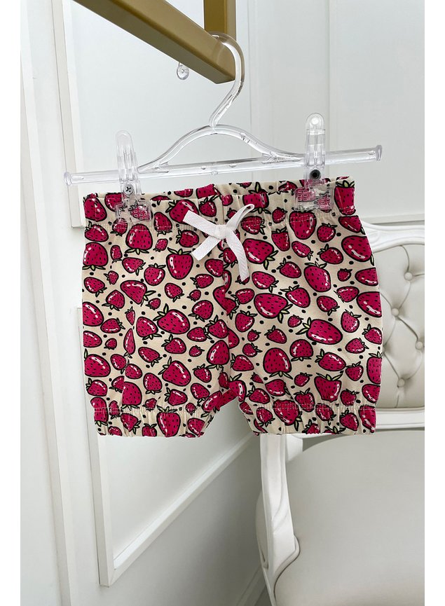 Shorts morango bege amarelo vermelho menina infantil bebe miniconceito