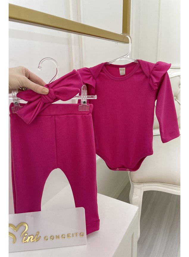 Conjunto em ribana canelada 3 peas kit faixa body legging cala menina infantil bebe miniconceito