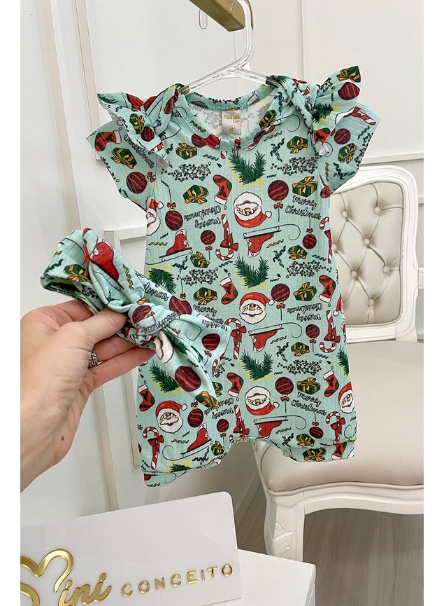 macaquinho papai noel natal verde menina infantil bebe miniconceito