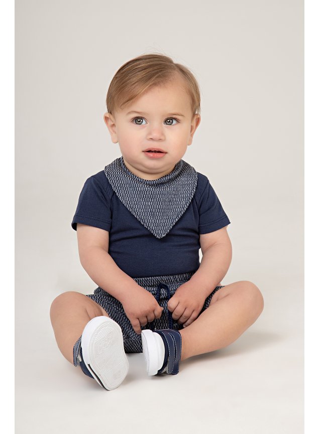 kit body cala azul marinho babador escama menino infantil bebe miniconceito