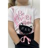 conjunto blusa manga curta bolsinho com shorts saia preto gatinho menina infantil miniconceito b