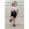 conjunto blusa manga curta bolsinho com shorts saia preto gatinho menina infantil miniconceito q
