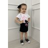 conjunto blusa manga curta bolsinho com shorts saia preto gatinho menina infantil miniconceito r