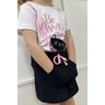 conjunto blusa manga curta bolsinho com shorts saia preto gatinho menina infantil miniconceito t
