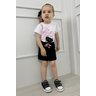 conjunto blusa manga curta bolsinho com shorts saia preto gatinho menina infantil miniconceito