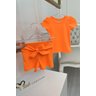 conjunto ribana canelada menina infantil bebe blusa manga curta shorts laco miniconceito laranja