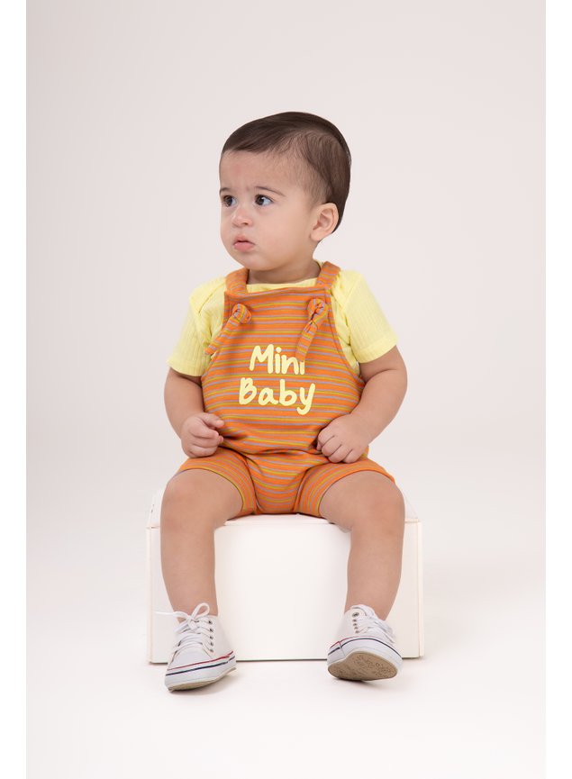 Conjunto body e jaridineira bebe menina menino intantil laranja amarelo