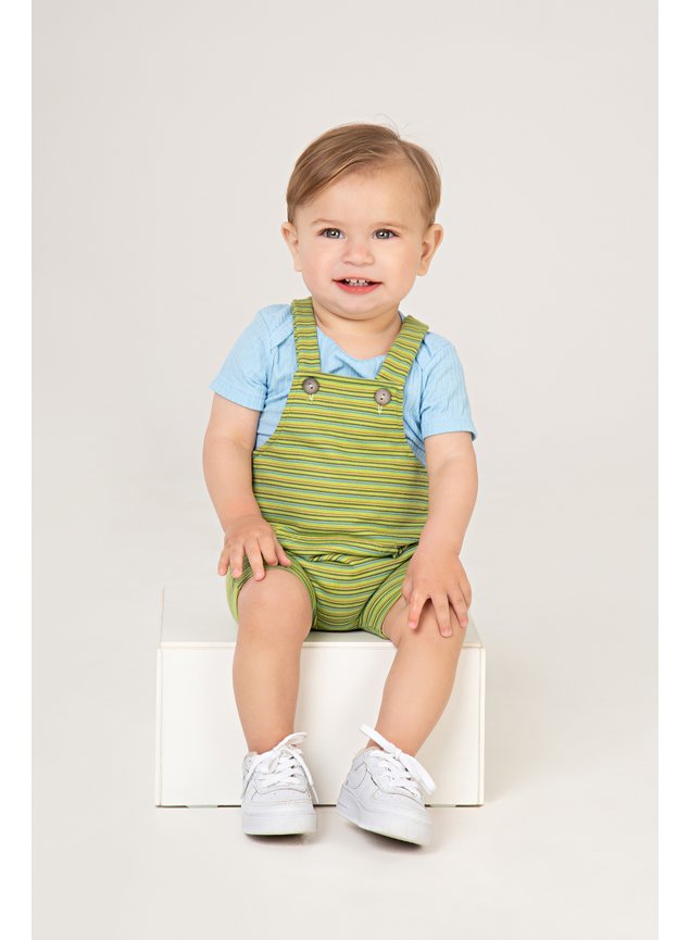 Conjunto body e jaridineira bebe menina menino intantil verde azul