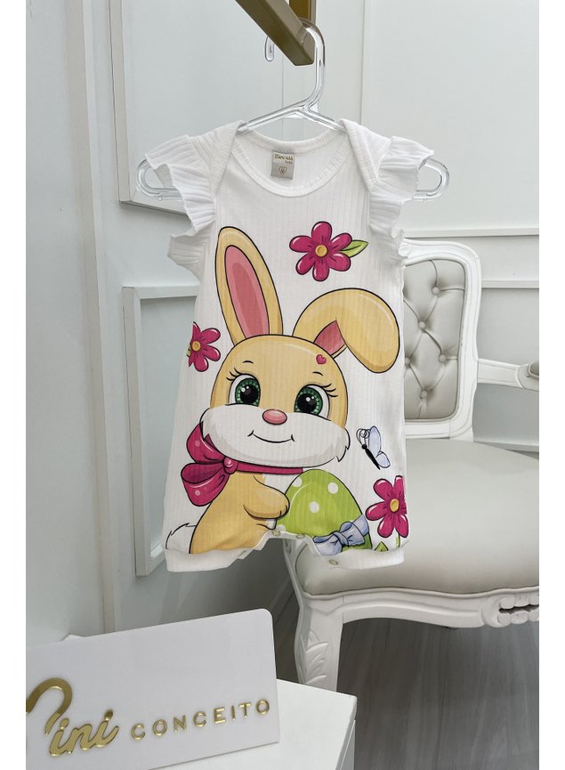 macaquinho menina infantil bebe off branco coelhinha miniconceito