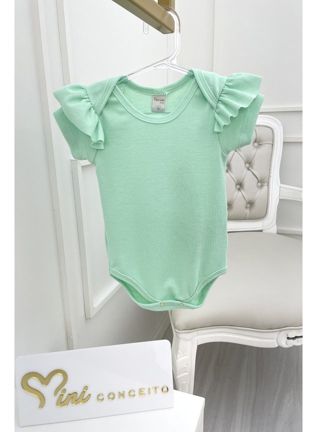 body menina infantil bebe pink miniconceito babado verde