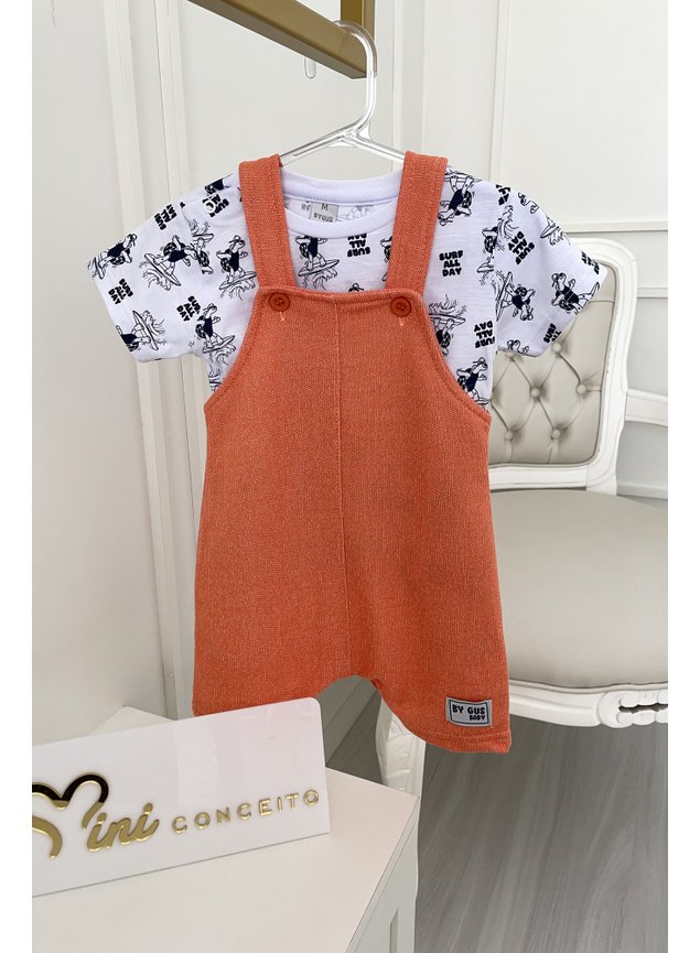 Conjunto body e jaridineira bebe menina menino intantil laranja branco