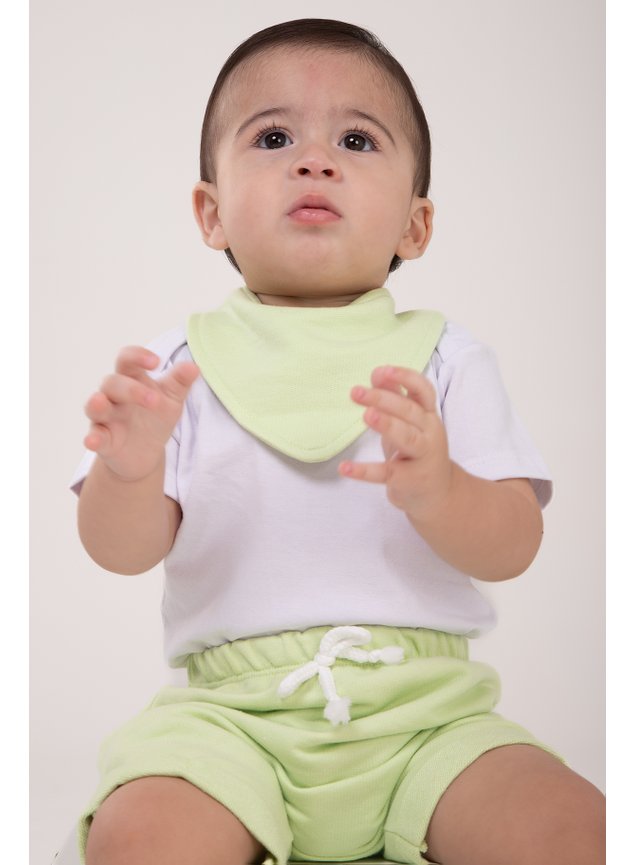 conjunto body shorts babador verde branco bebe menina menino infantil miniconceito b