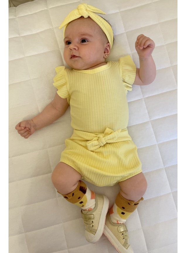 conjunto body calcinha menina infantil bebe faixa kit amarelo y