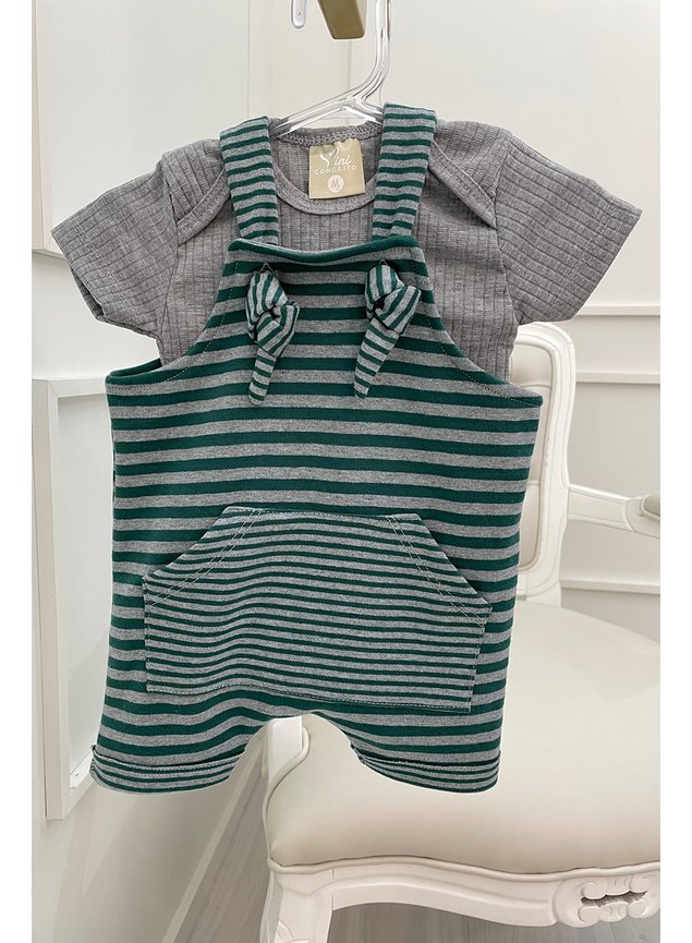 conjunto body e jaridineira bebe menina menino intantil verde b