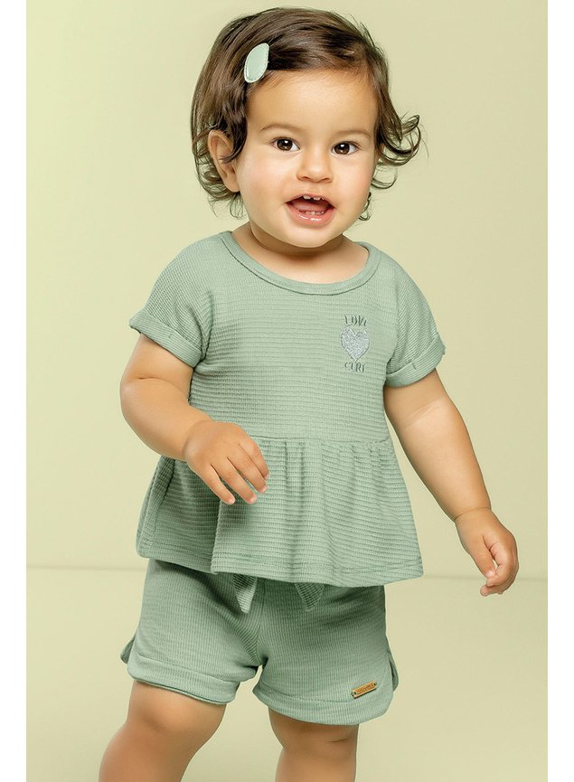 conjunto bebe menina infantil verde blusa calcinha