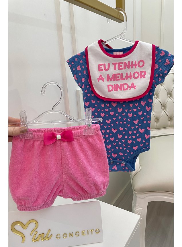 Conjunto body e shorts com BABADOR DINHA menina infantil miniconceito