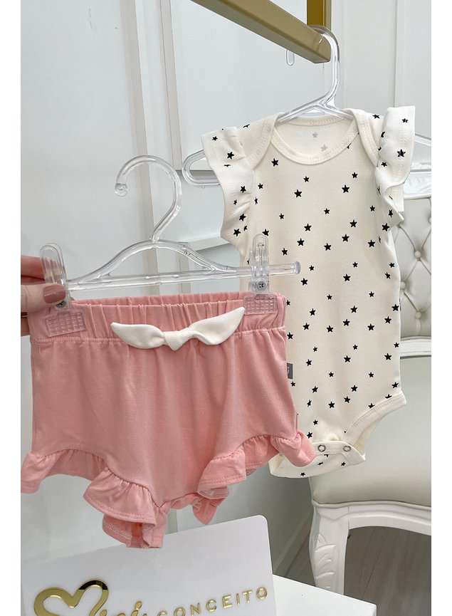 conjunto body polo menina infantil miniconceito shorts bermuda