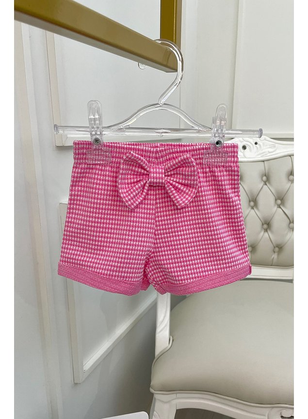 shorts xadrez rosa branco menina infantil laco moletinho