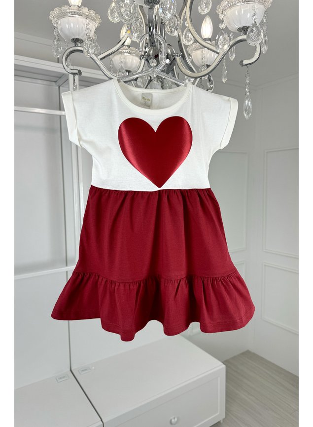 vestido coracao cetim vermelho branco recorte menina bebe infantil miniconceito