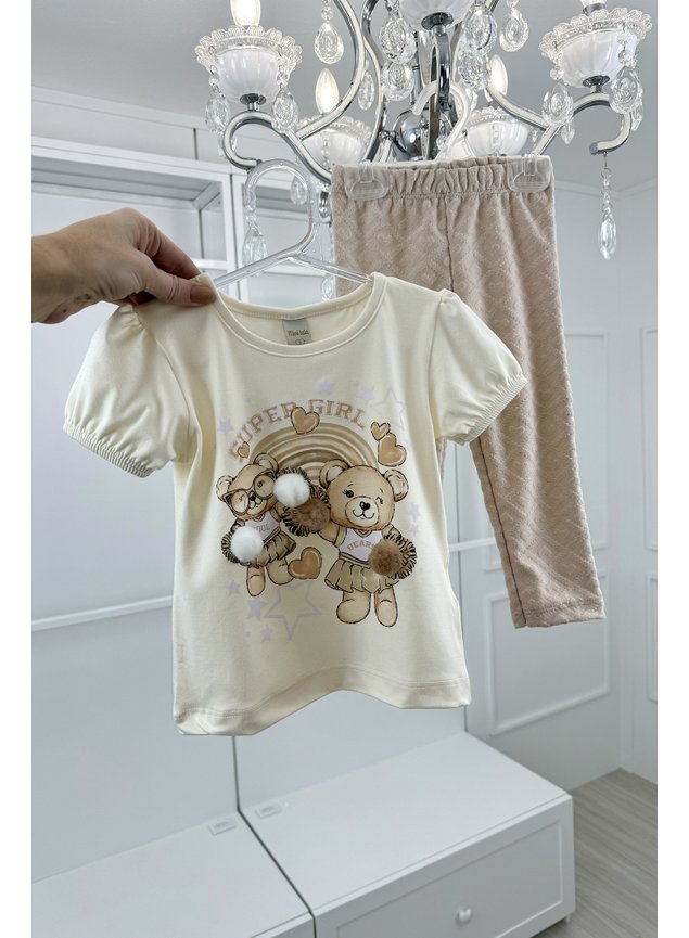 conjunto ursinho lider de torcida nude bege off meninas infantil q