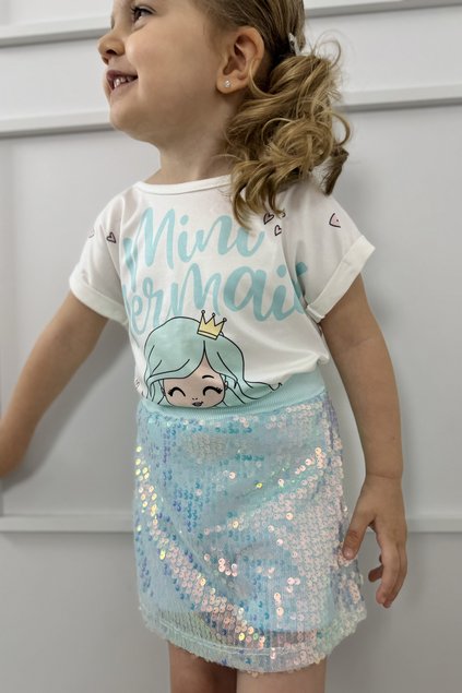 conjunto sereia paete azul verde menina infantil mermaid brilho blusa shorts saia miniconceito b