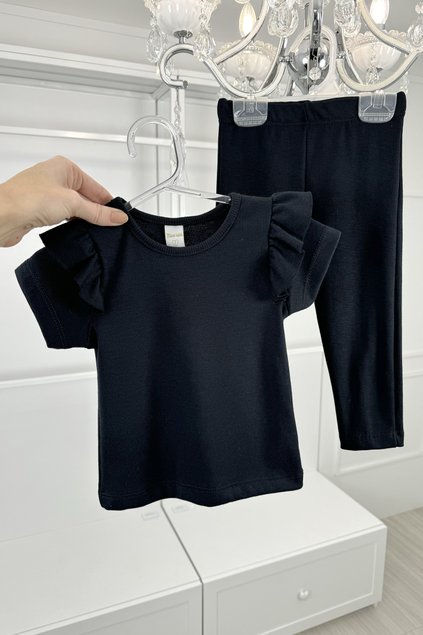 conjunto preta em ribana canelada manga curta menina infantil miniconceito b