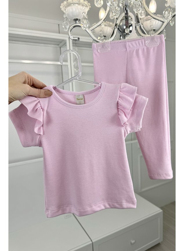 conjunto ribana canelada menina infantil blusa leggign rosa miniconceito