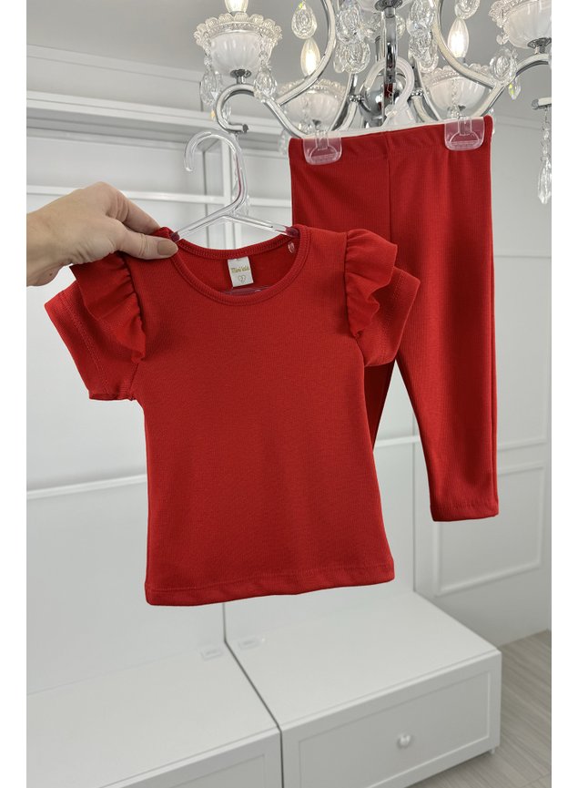 conjunto ribana canelada menina infantil blusa leggign vermelho miniconceito