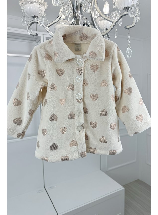 casaco coracoes pelo dourado bege meninas infantil miniconceito q