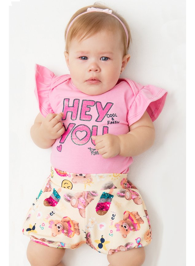 conjunto bebe meninha body shorts miniconceito