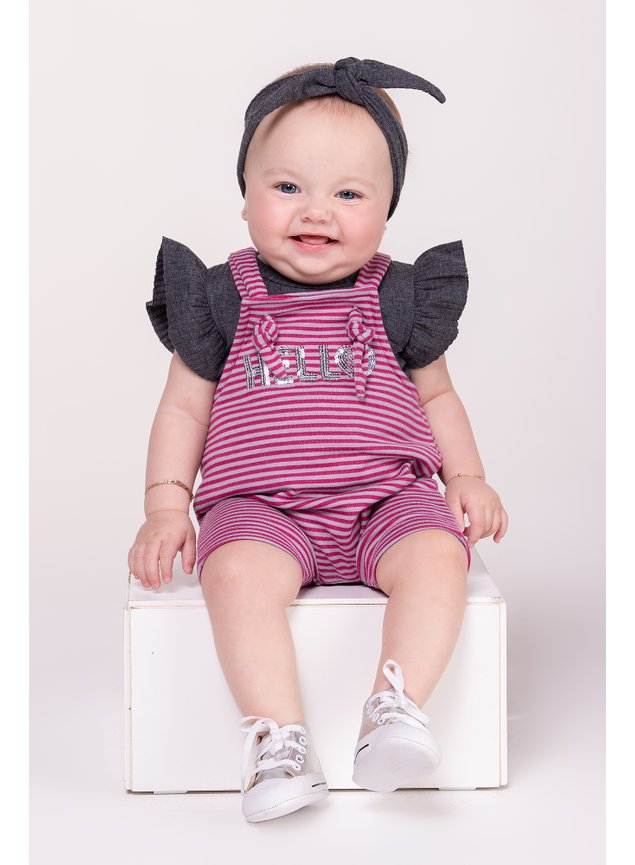 jardineira body cinza jardineira roxo lilas hello paete bebe