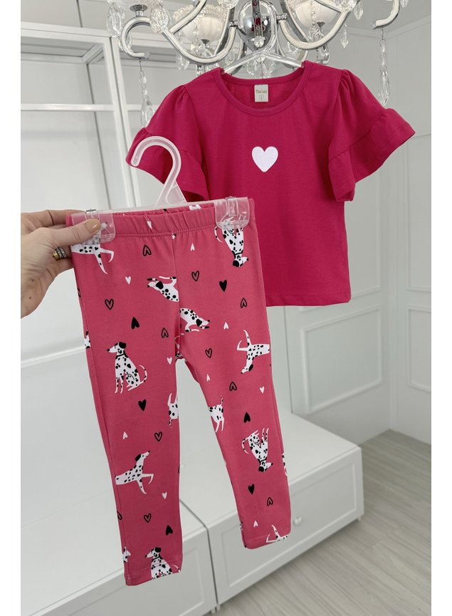 conjunto blusa coracao cachorrinho pink dalmata legging blusa menina infantil mini conceito a