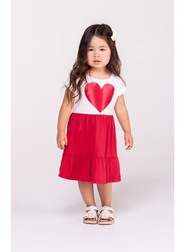 vestido vermelho branco coracao cetim menina infantil miniconceito