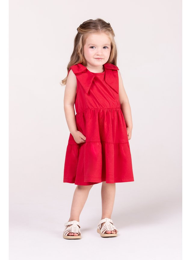 menina infantil vestido recortes vermelho laco verao b a