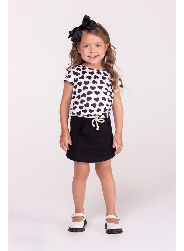 conjunto coracoes preto branco menina infantil minicocneito shorts blusa