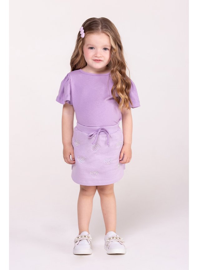 conjunto blusa e shorts saia strass corao lils menina infantil minicocneito