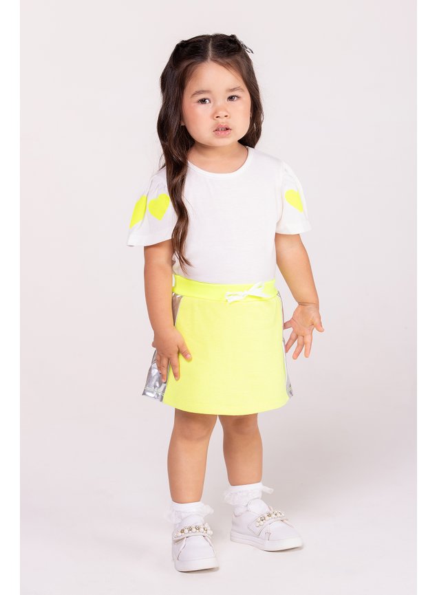 conjunto verde neon metalizado menina infantil minicocneito shorts blusa menina