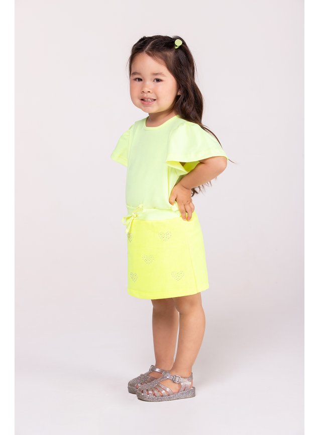conjunto blusa e shorts saia strass corao verde neon menina infantil minicocneito