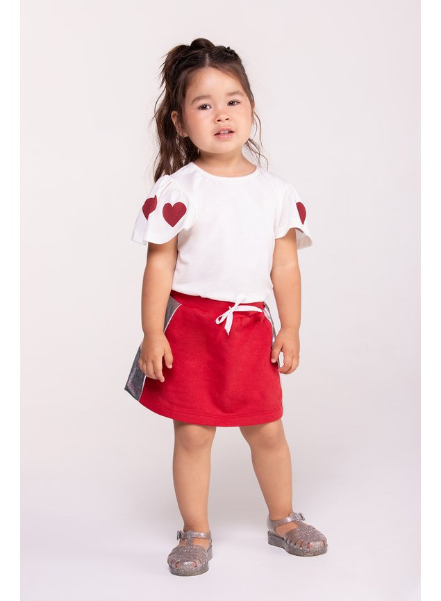 CONJUNTO vermelho metalizado MENINA INFANTIL MINICOCNEITO SHORTS BLUSA MENINA