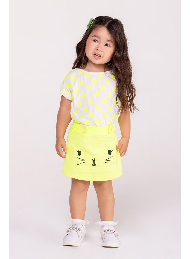 CONJUNTO verde neon metalizado MENINA INFANTIL MINICOCNEITO SHORTS BLUSA MENINA gatinho pos