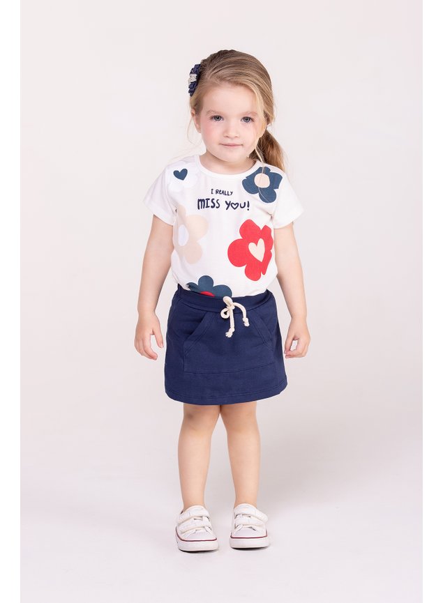 conjunto blusa flores marinho shorts saia blusa menina infantil