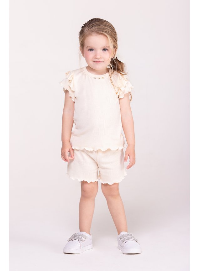 conjunto blusa e shorts em ribana canelada off menina infantil miniconceito