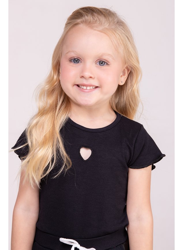 conjunto blusa meninas infantil miniconceito corao vazado ribana canelada