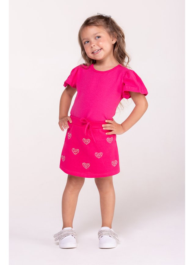conjunto blusa e shorts saia strass corao pink menina infantil minicocneito