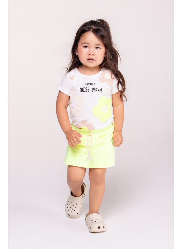 conjunto blusa flores verde amarelo neonshorts saia blusa menina infantil