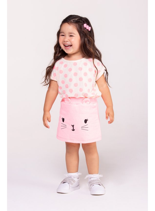 CONJUNTO rosa neon metalizado MENINA INFANTIL MINICOCNEITO SHORTS BLUSA MENINA gatinho pos