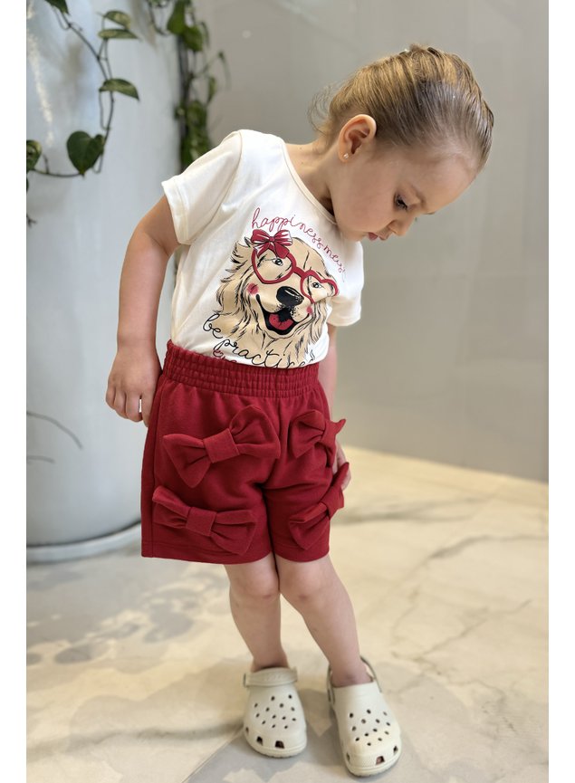 conjunto cachorrinho cachorro vermelho oculos coracao lacos shorts blusa t