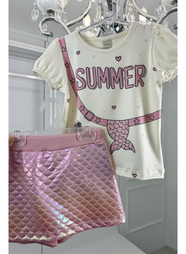 conjunto sereia bolsinha meninas infantil miniconceito holografico rosa mar escama cauda