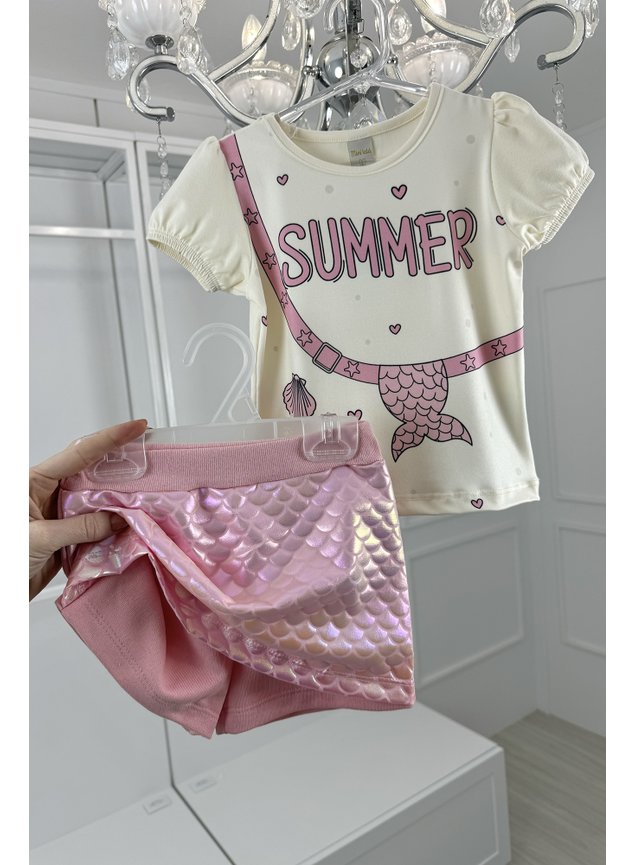 conjunto sereia bolsinha meninas infantil miniconceito holografico rosa mar escama cauda a